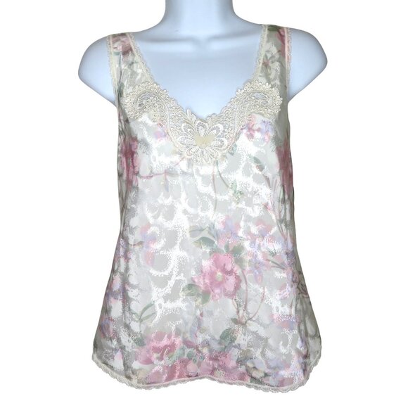 New Vintage 70s Lucie Ann II Floral Print Tank Top Camisole S Lace Trim USA Made - Picture 8 of 14